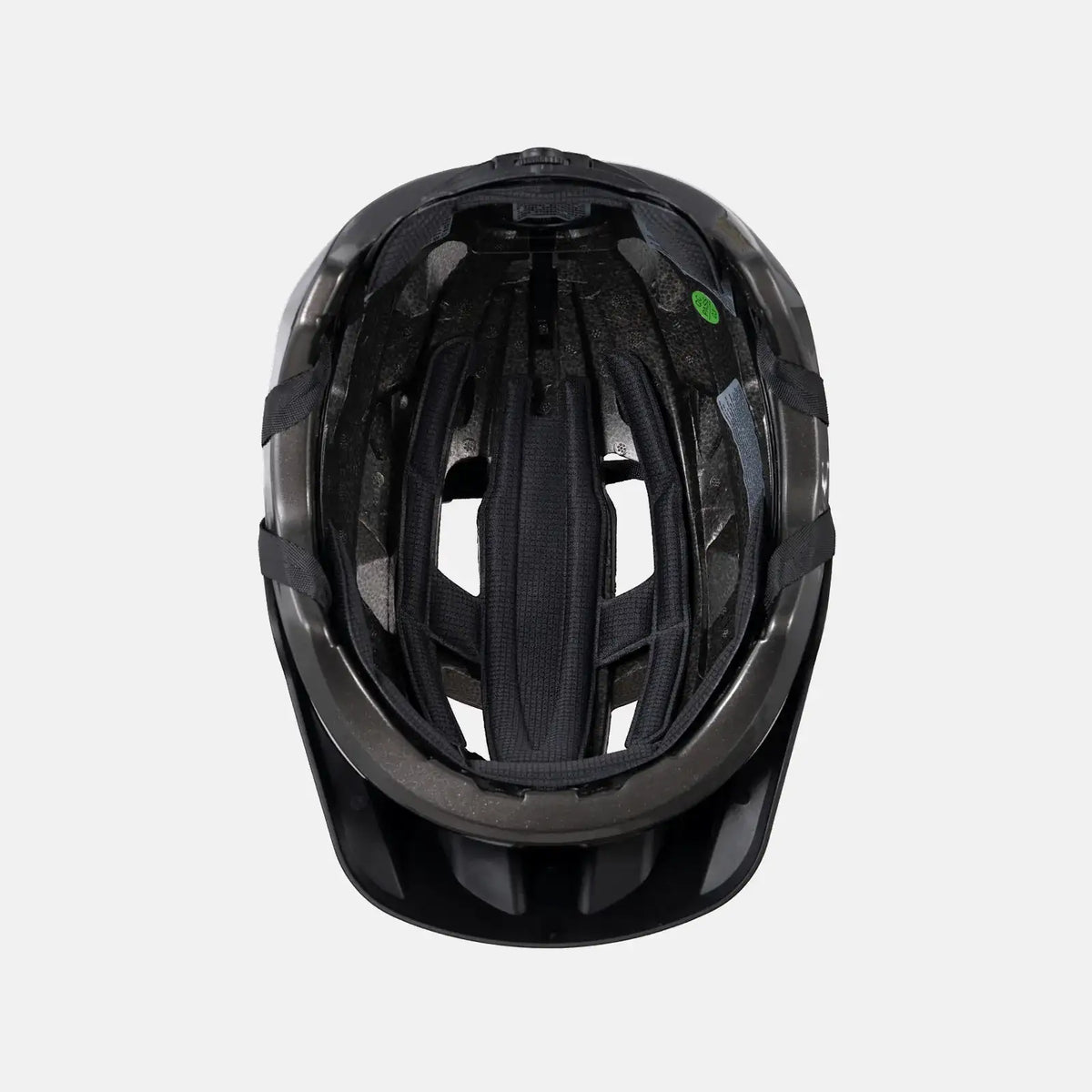 Black youth bike helmet interior padding and vents, with adjustable fit straps