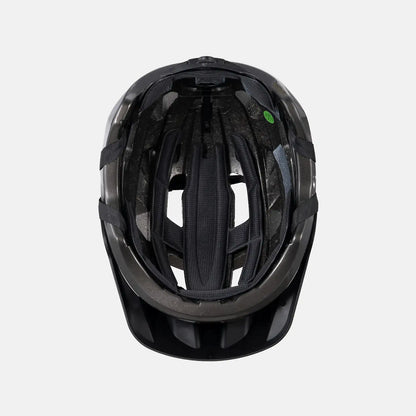 Black youth bike helmet interior padding and vents, with adjustable fit straps