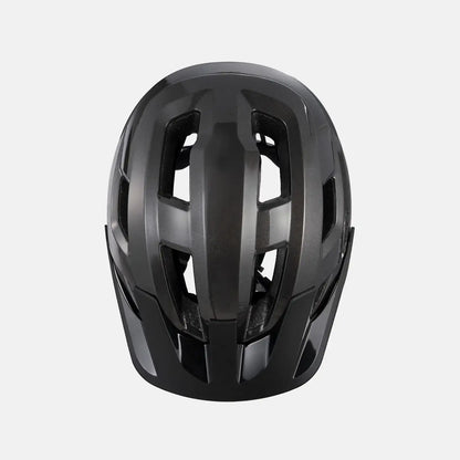 Black youth bike helmet, top view with vented shell and rear light mount