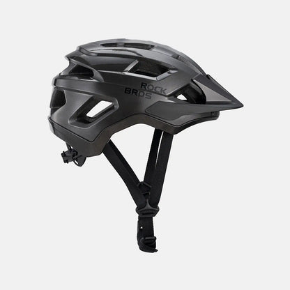 Youth bike helmet, black side profile with vents and chin strap adjuster