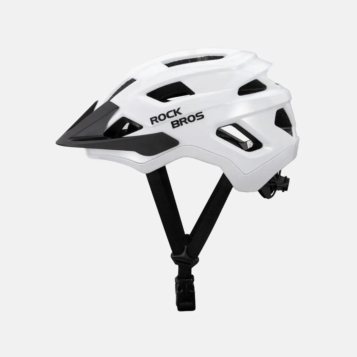 Youth bike helmet in white and black with adjustable chin strap and ROCKBROS logo