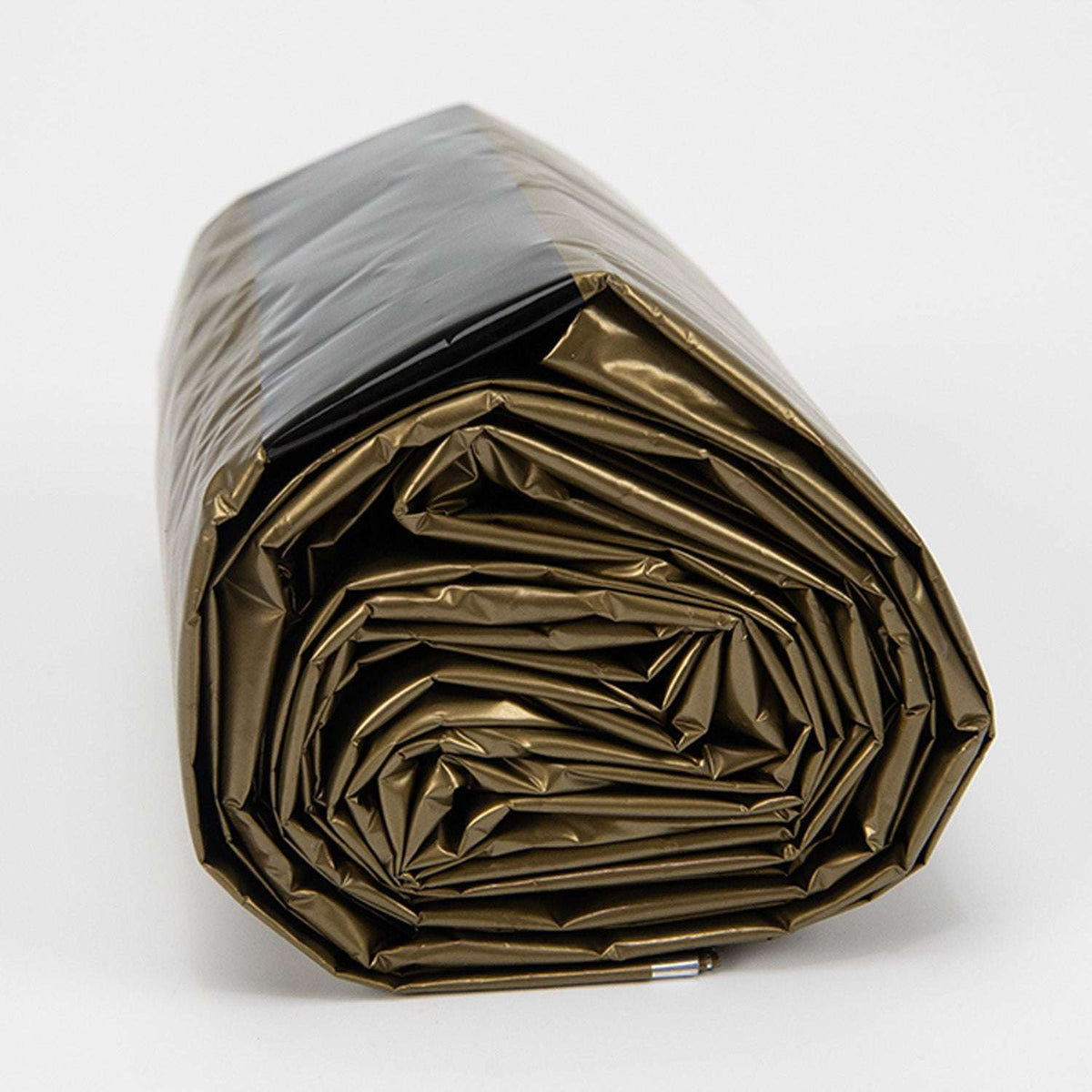 Emergency bivvy sleeping bag, close-up rolled foil with gold lining and gray outer layer