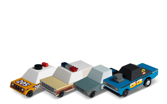 Rust Patrol toy car set with #205, #43, #6, and #53 mini cars