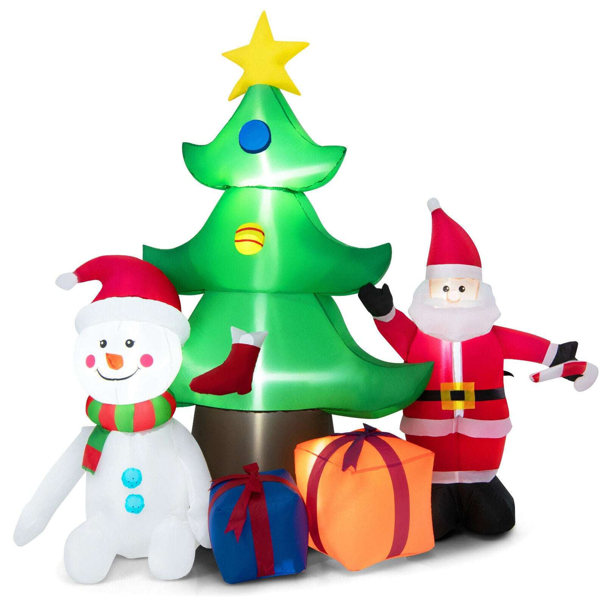 Inflatable Christmas tree with lights, Santa, snowman and gift boxes