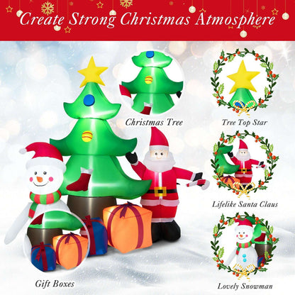 Inflatable Christmas tree with Santa, snowman, star topper and gift boxes