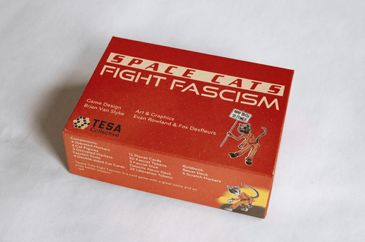 Cooperative board game box with red title and cat astronaut artwork