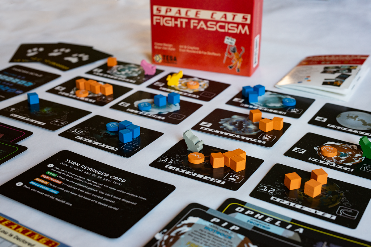 Space Cats Fight Fascism Cooperative Board Game 2-4 Players