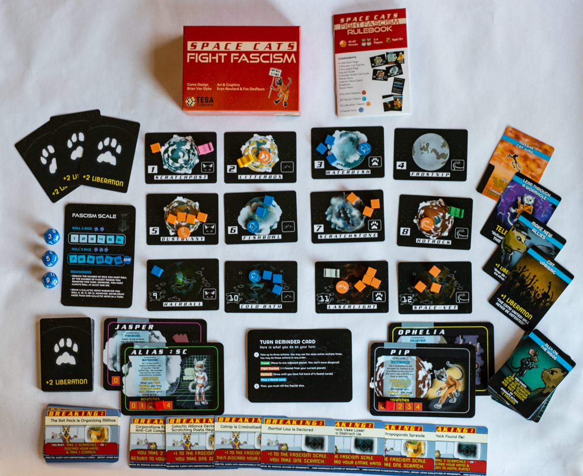 Space Cats Fight Fascism Cooperative Board Game 2-4 Players