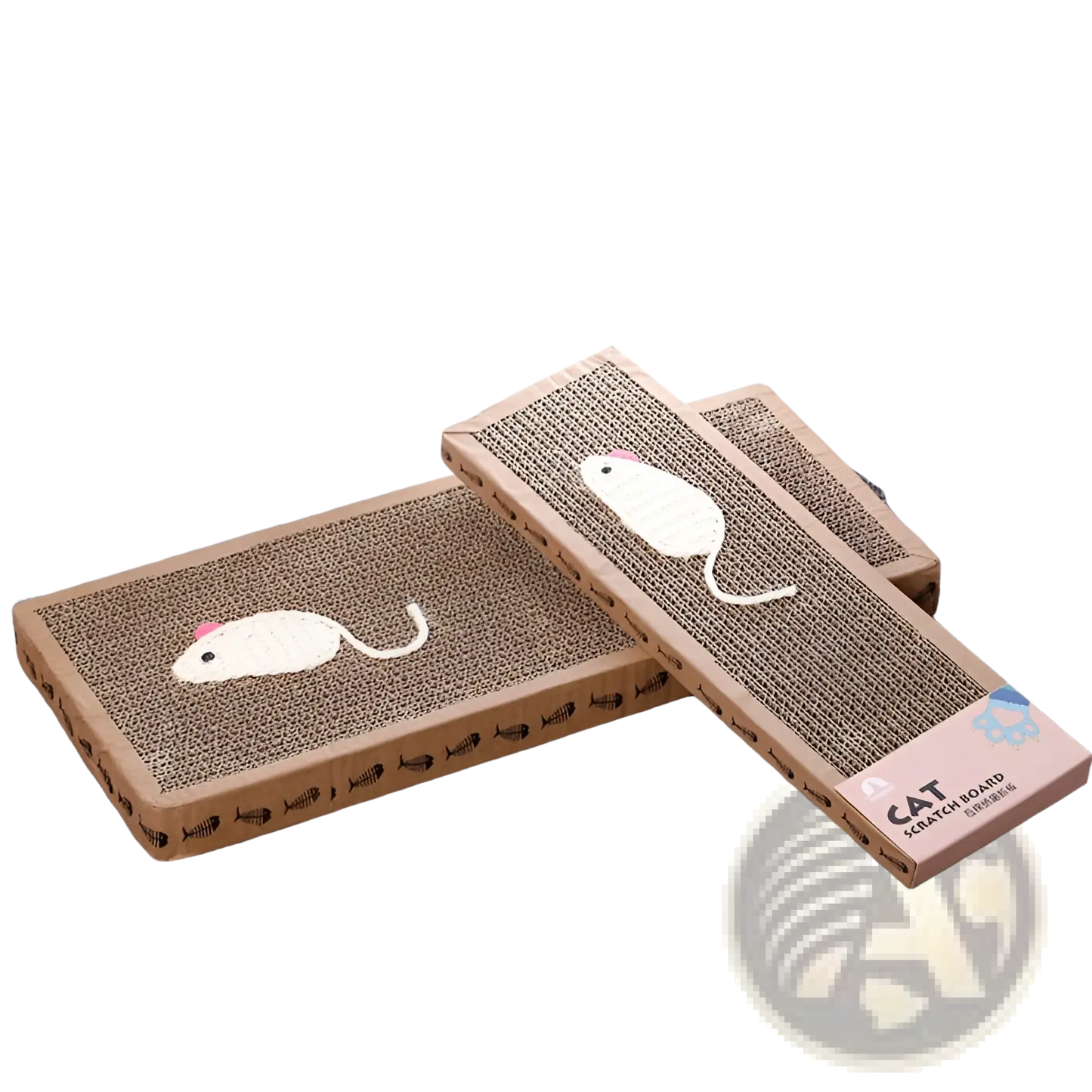 Sisal Cat Scratching Board with Plush Mouse Toys | Corrugated Cardboard | Small or Large