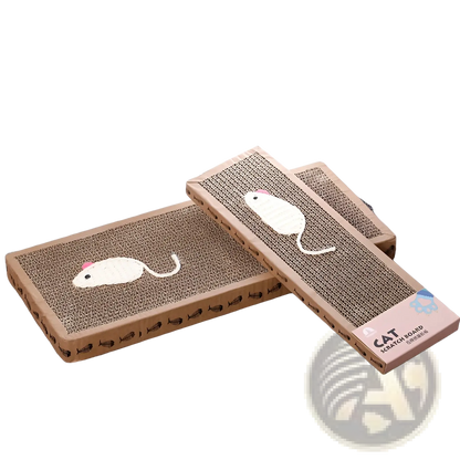 Sisal Cat Scratching Board with Plush Mouse Toys | Corrugated Cardboard | Small or Large