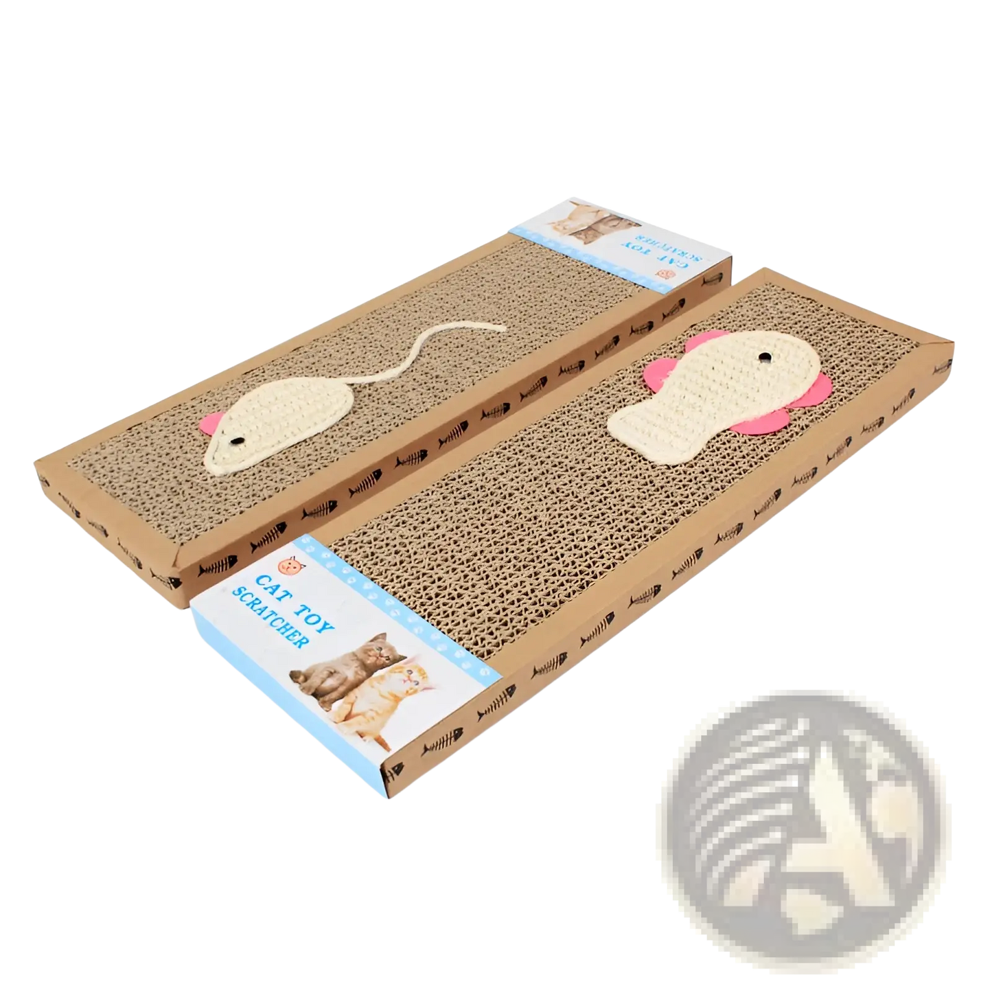 Sisal Cat Scratching Board with Plush Mouse Toys | Corrugated Cardboard | Small or Large