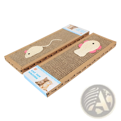 Sisal Cat Scratching Board with Plush Mouse Toys | Corrugated Cardboard | Small or Large