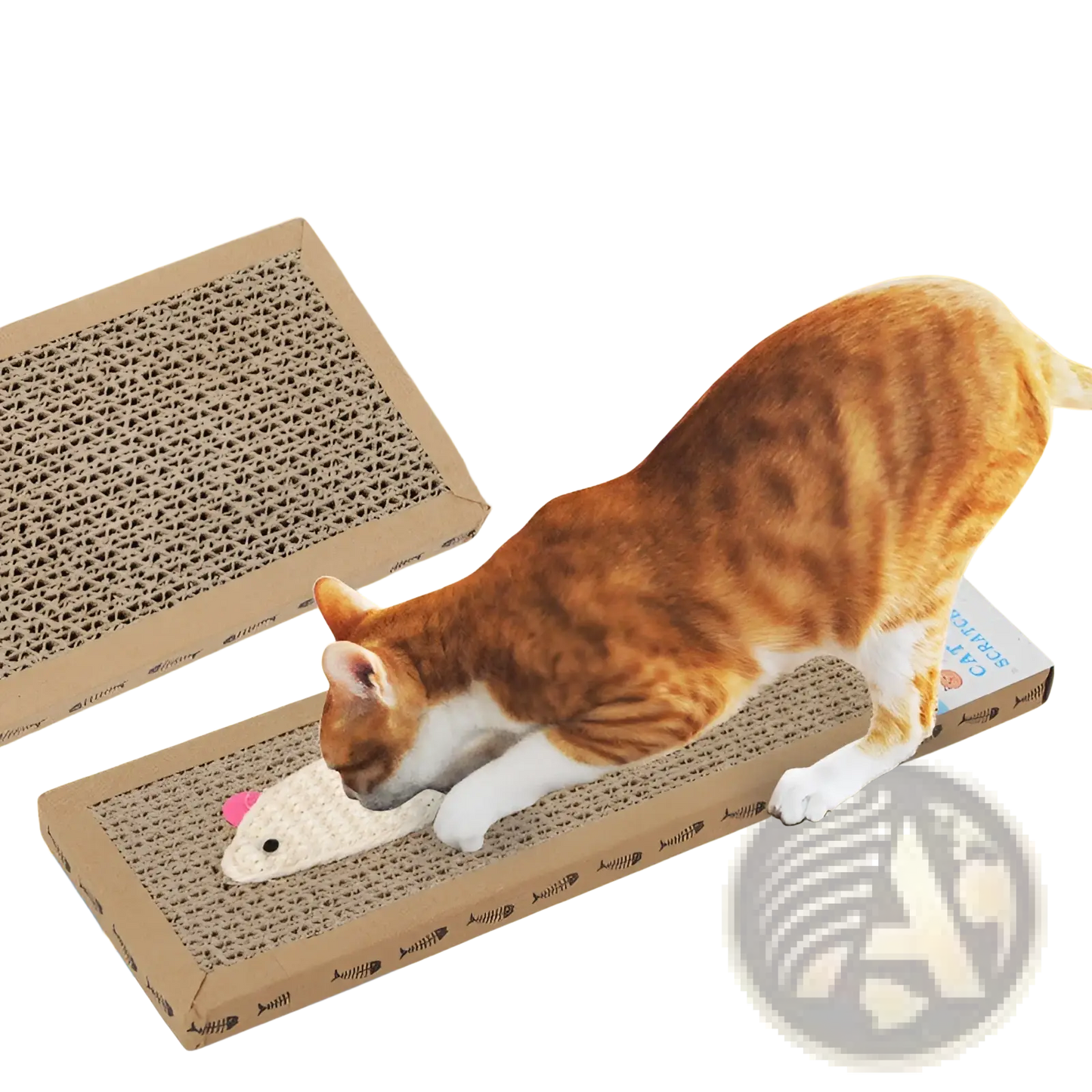 Sisal Cat Scratching Board with Plush Mouse Toys | Corrugated Cardboard | Small or Large