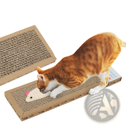 Sisal Cat Scratching Board with Plush Mouse Toys | Corrugated Cardboard | Small or Large