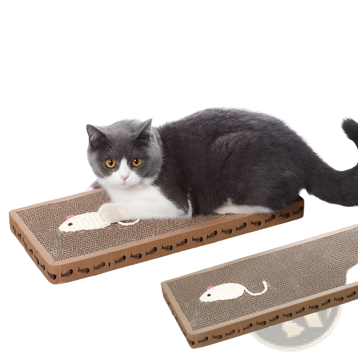 Sisal Cat Scratching Board with Plush Mouse Toys | Corrugated Cardboard | Small or Large