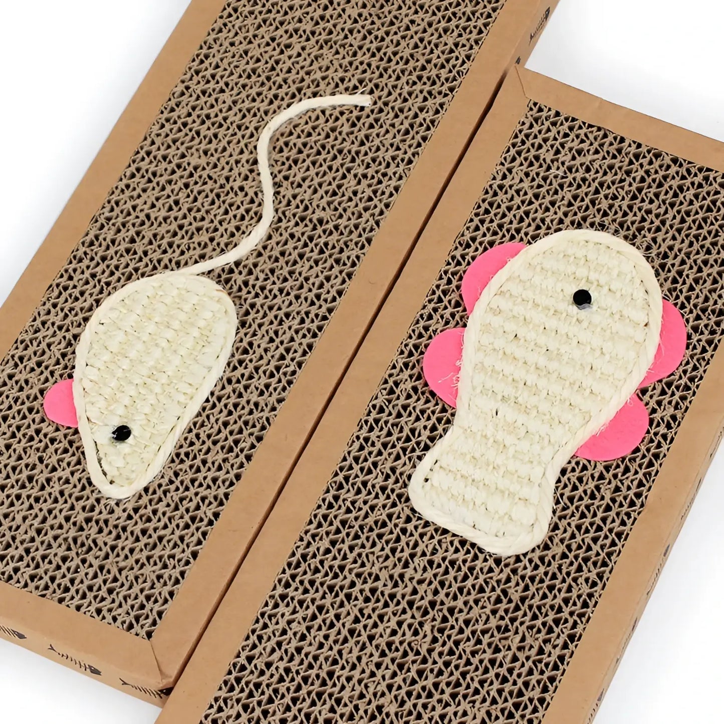 Sisal Cat Scratching Board with Plush Mouse Toys | Corrugated Cardboard | Small or Large