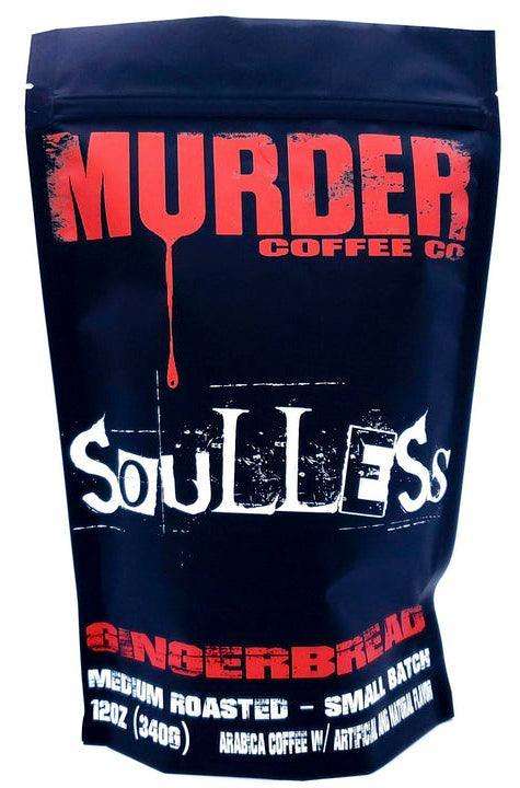 Dark blue coffee bag with red and white lettering and drips, 12oz medium roast