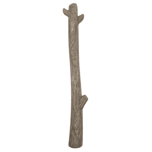 Natural nylon chew stick shaped like a tree branch with notched ends and handles