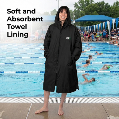 Waterproof Swim Parka Black | Terry Towel Lining | XS–XL | COR Surf - Niksstuff