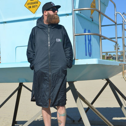 Waterproof Swim Parka Black | Terry Towel Lining | XS–XL | COR Surf - Niksstuff