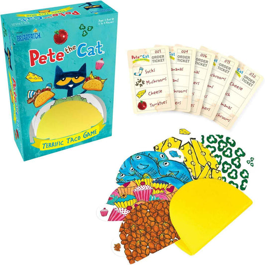 Pete the Cat Terrific Taco Game box with yellow taco shell and topping cards