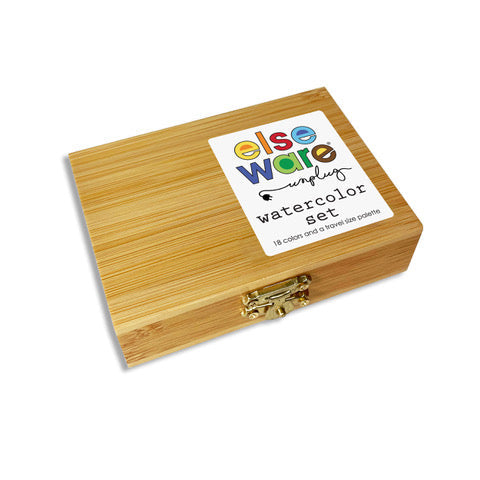 Watercolor Paint Set – 18 Pans in Eco-Friendly Bamboo Case | Removable Mixing Tray | Travel & Gift | 4.5" x 3.25"