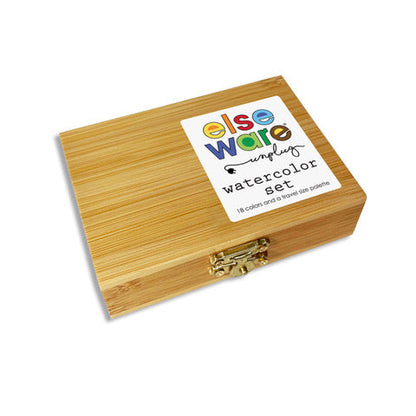 Watercolor Paint Set – 18 Pans in Eco-Friendly Bamboo Case | Removable Mixing Tray | Travel & Gift | 4.5" x 3.25"