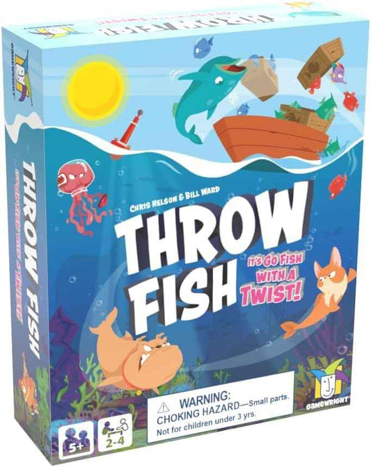 Throw Fish card game box front, colorful fish characters and big game title