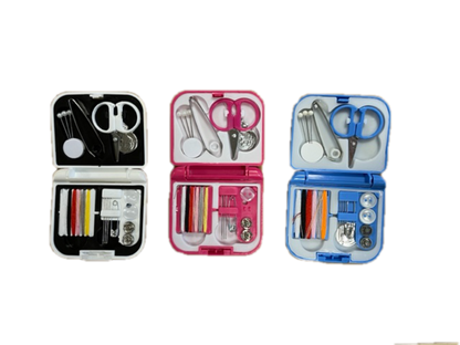 River Country Gear Travel Sewing Kit – Needles, Threads, Scissors & More | Blue, White, Pink