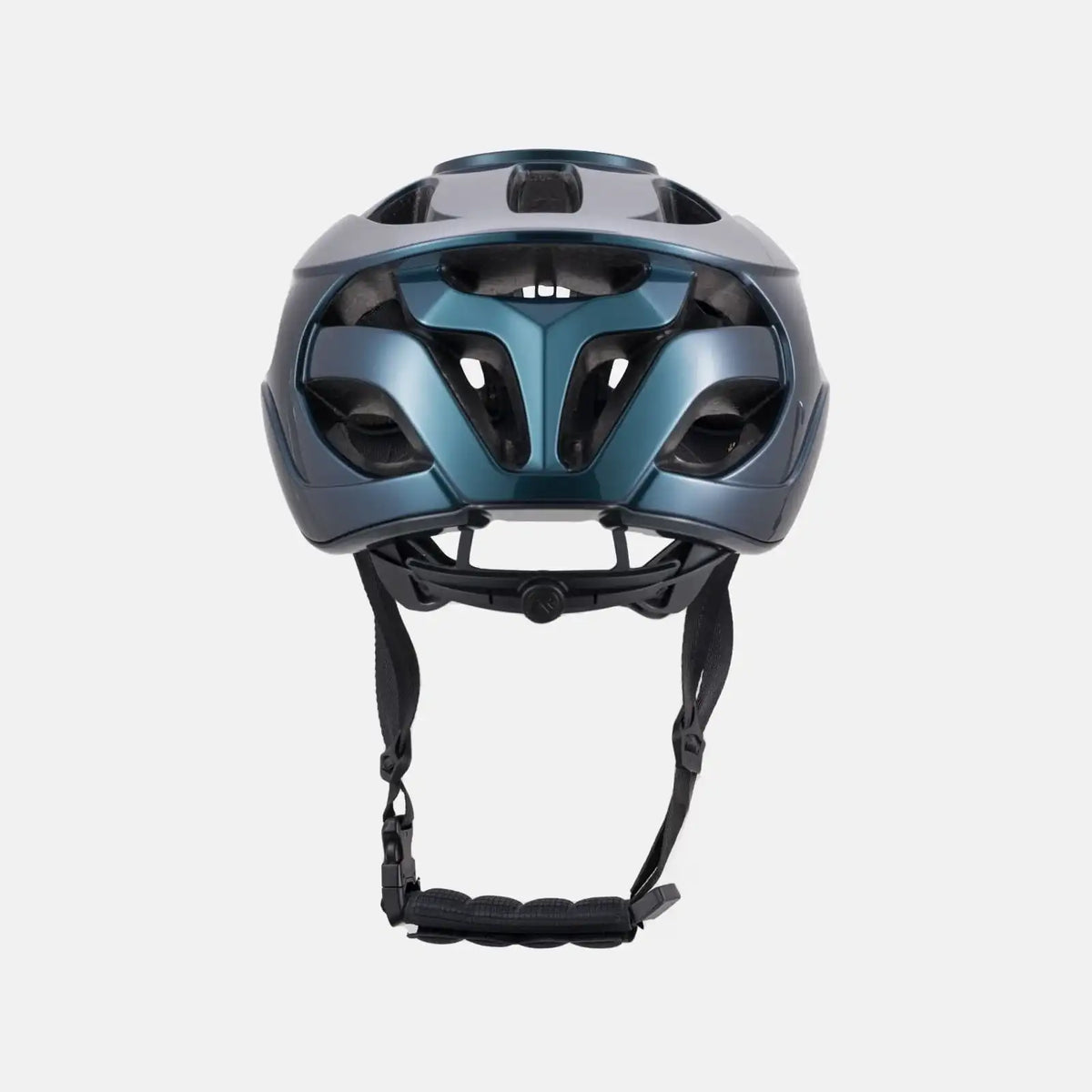 Lightweight bike helmet, teal-blue shell with black ventilation openings and chin straps.