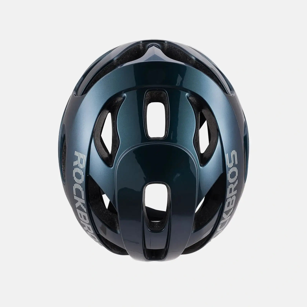Lightweight cycling helmet in dark blue with vented shell and rear adjustment straps