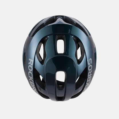Lightweight cycling helmet in dark blue with vented shell and rear adjustment straps