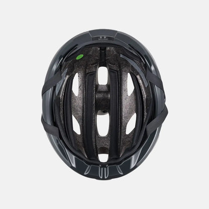 Black bicycle helmet with vent openings and internal padding visible from the back