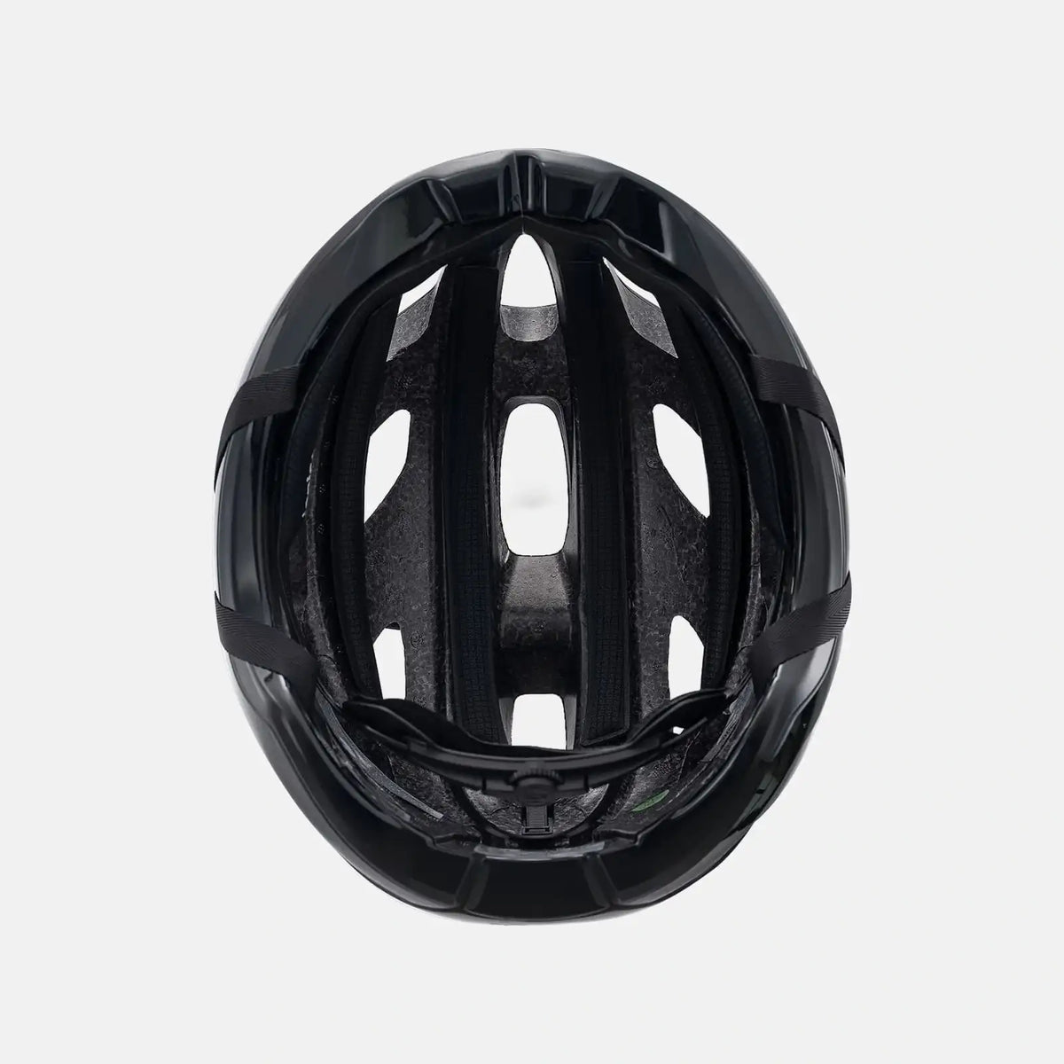 Bike helmet inner shell in black with ventilation channels and central ridge