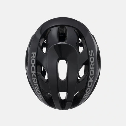 ROCKBROS lightweight bike helmet in black, close-up of top vent and inner openings