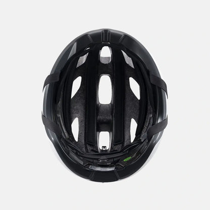 Lightweight bike helmet in matte black with interior vent channels and padding