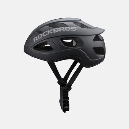 ROCKBROS lightweight bike helmet in black, side view with logo on the shell