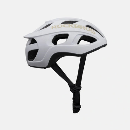 Lightweight bike helmet in glossy white with black vent cutouts and rear adjustment strap