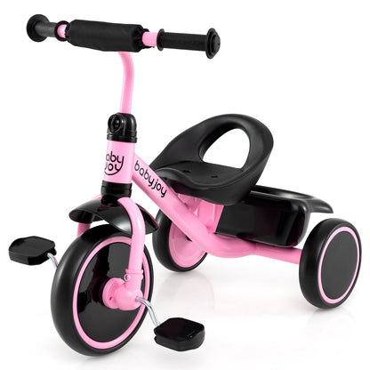 Toddler Tricycle Kids Trike with Adjustable Seat, Storage Basket and 70° Anti-Tip Steering
