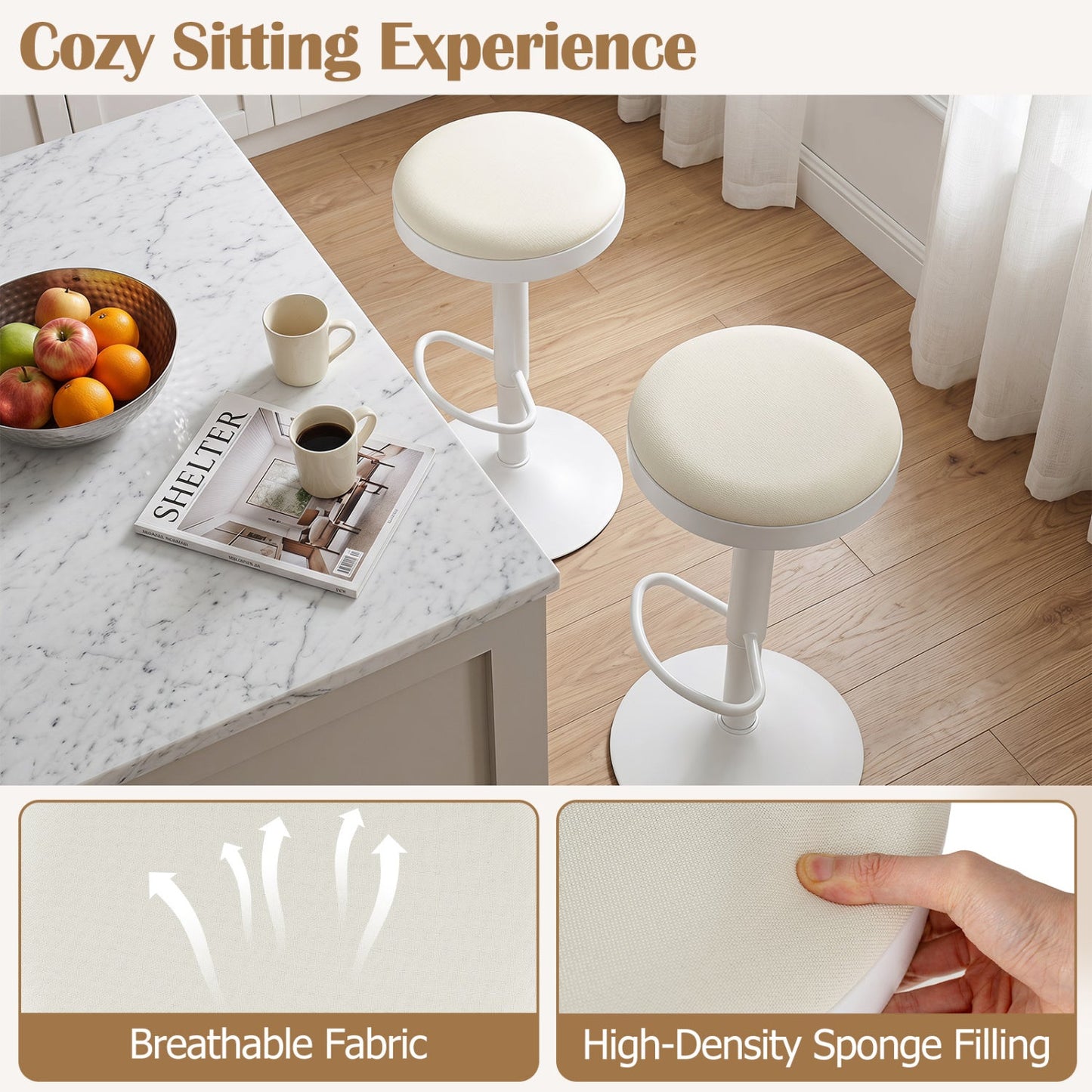 Adjustable Swivel Bar Stools | Set of 2 | 360° Swivel | 23.5–32" Height | 330 lb Each | 4 Colors