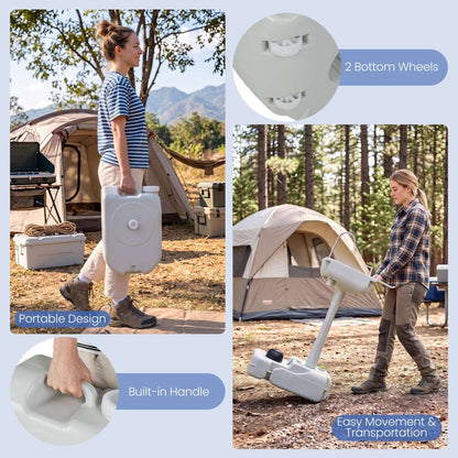Portable camping sink with built-in handle and two bottom wheels