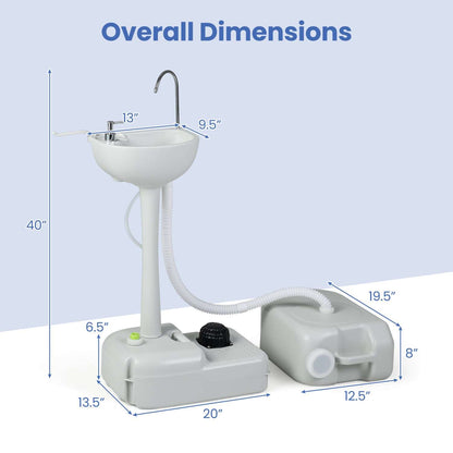 Portable camping sink overall dimensions diagram with measurements