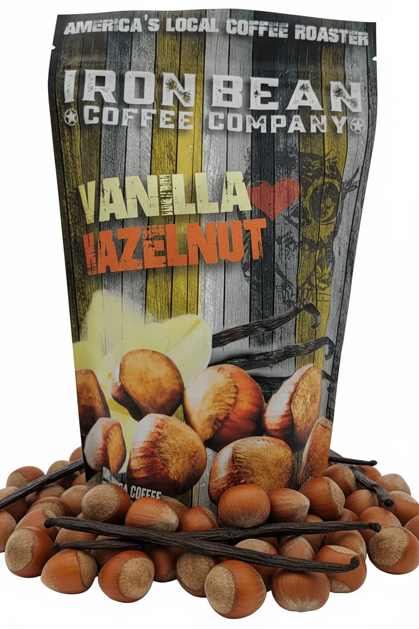 Vanilla Hazelnut Flavored Coffee | 12oz | Medium Roast | Whole Bean or Drip Grind | Iron Bean Coffee Company - Niksstuff