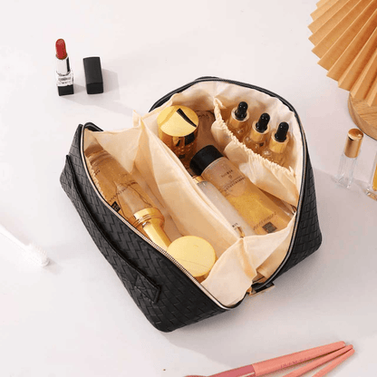 Water-Resistant PU Leather Makeup Bag – Large Capacity Travel Toiletry Pouch