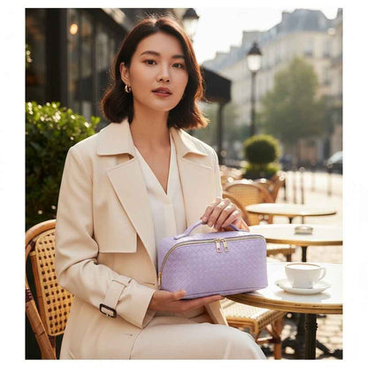 Water-Resistant PU Leather Makeup Bag – Large Capacity Travel Toiletry Pouch