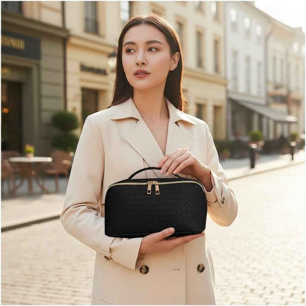 Water-Resistant PU Leather Makeup Bag – Large Capacity Travel Toiletry Pouch