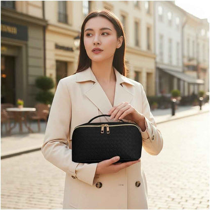 Water-Resistant PU Leather Makeup Bag – Large Capacity Travel Toiletry Pouch