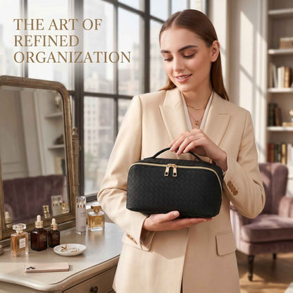 Water-Resistant PU Leather Makeup Bag – Large Capacity Travel Toiletry Pouch
