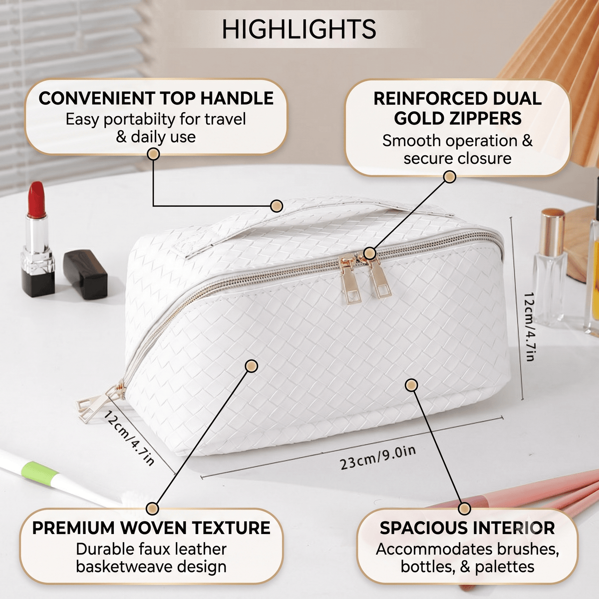 Water-Resistant PU Leather Makeup Bag – Large Capacity Travel Toiletry Pouch