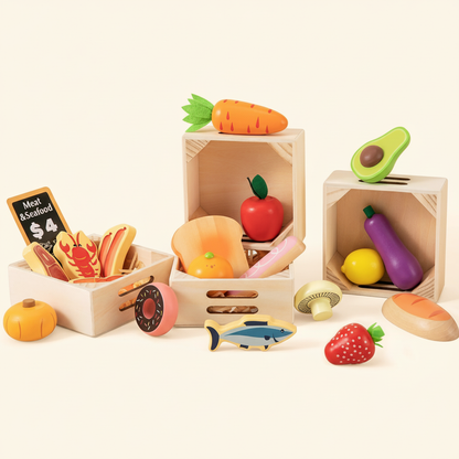 Tiny Land Wooden Play Food Set - 30+ Piece Pretend Cooking Toys